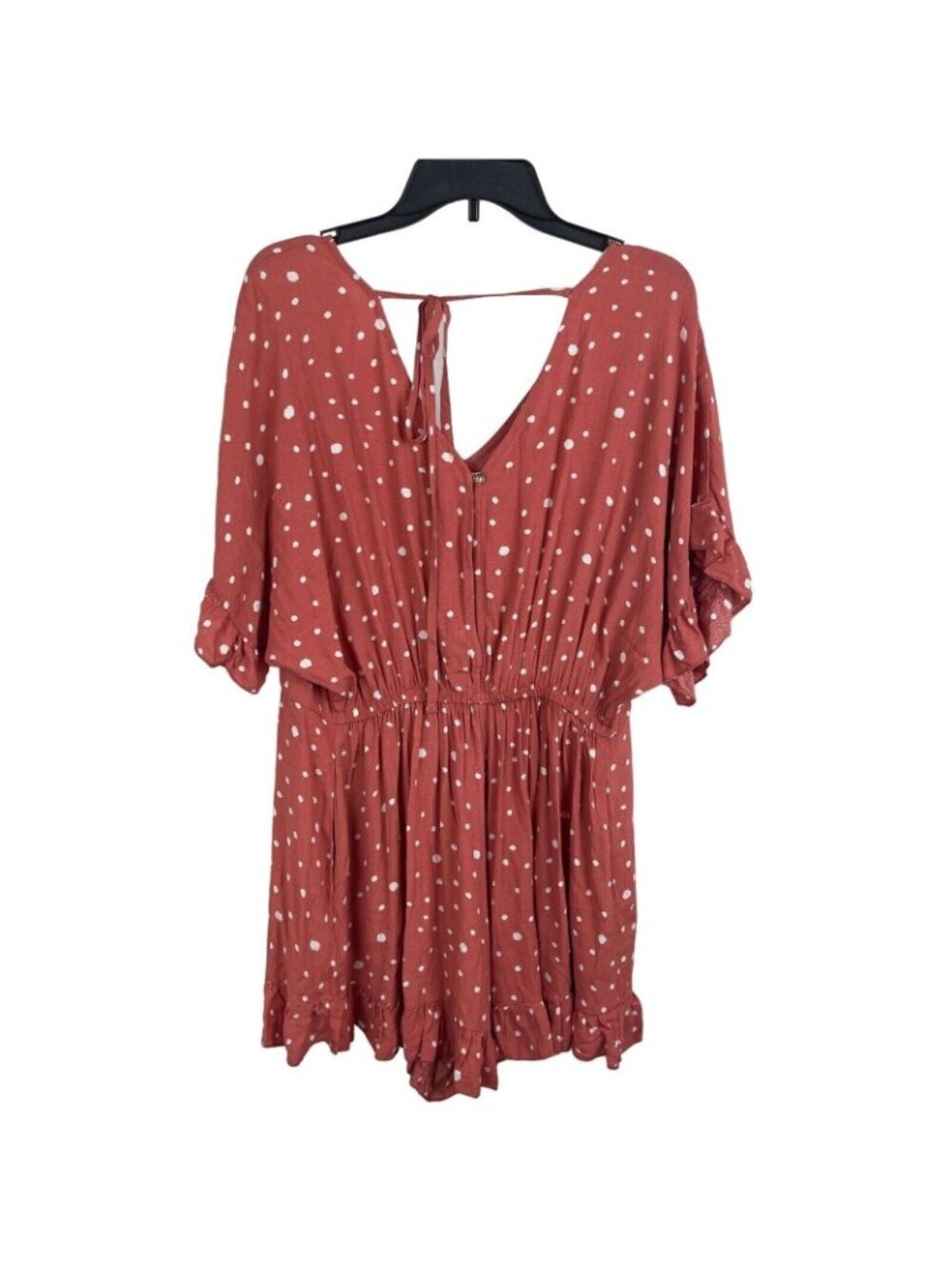 Allie Rose Polka Dot Ruffle Hem Romper With Tie Back & Short Sleeves - Size S - Picture 3 of 12